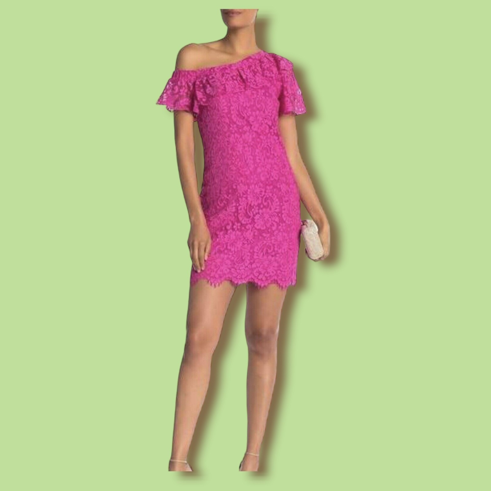 Trina Turk Dress S Glorieta Off-The-Shoulder Lace Pink Vacation Party